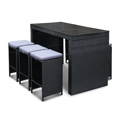 7 Piece Outdoor Bar Table and Stools Set 4 Chairs - Black - Free Shipping