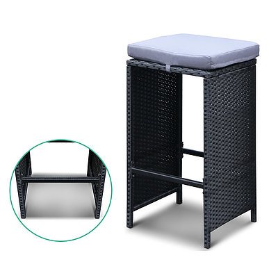 7 Piece Outdoor Bar Table and Stools Set 4 Chairs - Black - Free Shipping