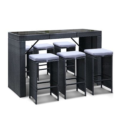 7 Piece Outdoor Bar Table and Stools Set 4 Chairs - Black - Free Shipping