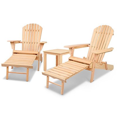 3 Piece Outdoor Wooden Lounge Chair and Table Set - Free Shipping