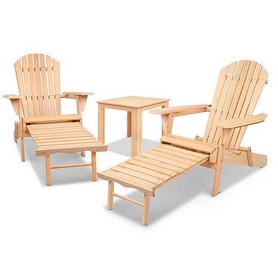 3 Piece Outdoor Wooden Lounge Chair and Table Set - Free Shipping