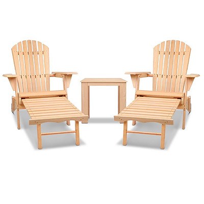 3 Piece Outdoor Wooden Lounge Chair and Table Set - Free Shipping