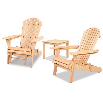 3 Piece Outdoor Wooden Lounge Chair and Table Set - Free Shipping