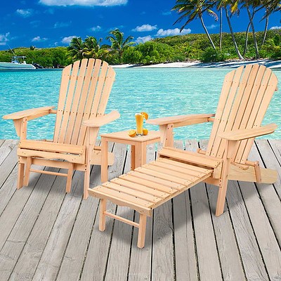3 Piece Outdoor Wooden Lounge Chair and Table Set - Free Shipping