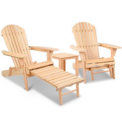 3 Piece Outdoor Wooden Lounge Chair and Table Set - Free Shipping