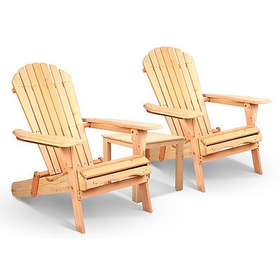 3 Piece Wooden Outdoor Lounge Beach Chair and Table Set - Free Shipping