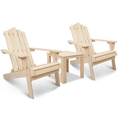 Gardeon 3 Piece Wooden Outdoor Beach Chair and Table Set
