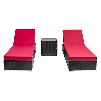 3 pcs Black Wicker Rattan 2 Seater Outdoor Lounge Set Grey - Brand New - Free Shipping