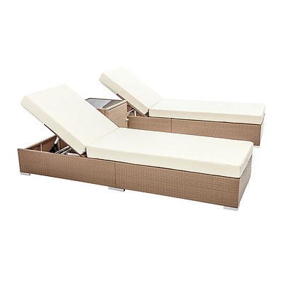 3 Piece Wicker Outdoor Furniture Sun Lounge Set - Brown - Free Shipping