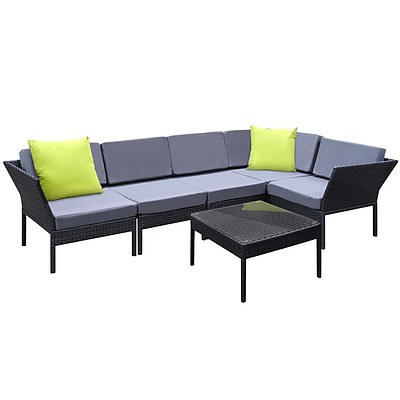Stackable 6 pcs Black Wicker Rattan 5 Seater Outdoor Lounge Set Grey - Brand New - Free Shipping