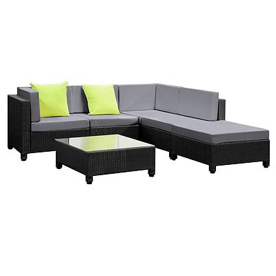 6 pcs Black Wicker Rattan 5 Seater Outdoor Lounge Set Grey - Brand New - Free Shipping