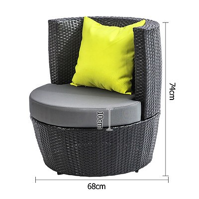 Stackable 4 pcs Black Wicker Rattan 2 Seater Outdoor Furniture Set Grey - Brand New - Free Shipping