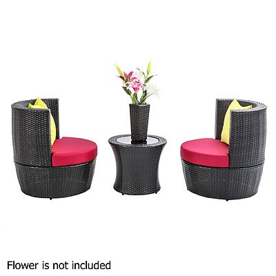 Stackable 4 pcs Black Wicker Rattan 2 Seater Outdoor Furniture Set Grey - Brand New - Free Shipping