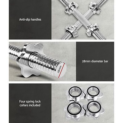 Everfit 45cm Solid Steel Dumbbell Bar Pair Gym Home Exercise Fitness 150KG Cap - Brand New - Free Shipping