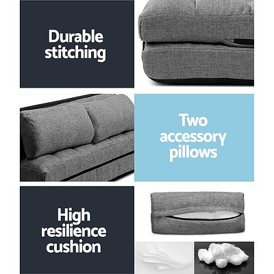 Lounge Sofa Bed 2-seater Floor Folding Fabric Grey - Brand New - Free Shipping