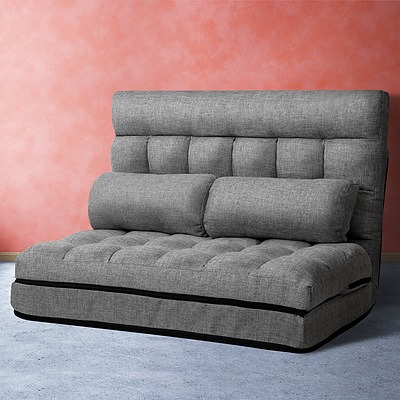 Lounge Sofa Bed 2-seater Floor Folding Fabric Grey - Brand New - Free Shipping