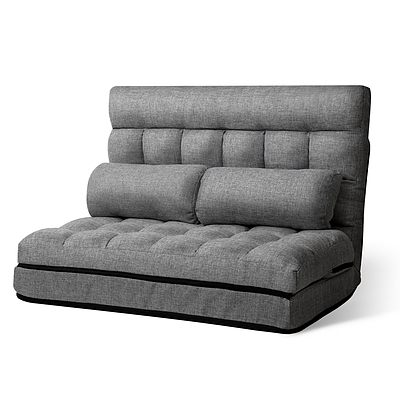Lounge Sofa Bed 2-seater Floor Folding Fabric Grey - Brand New - Free Shipping