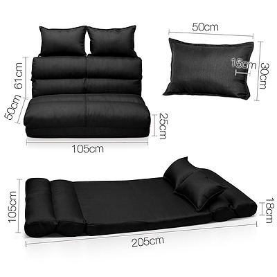Double Size Adjustable Lounge Sofa - 5 positions Black - Free Shipping