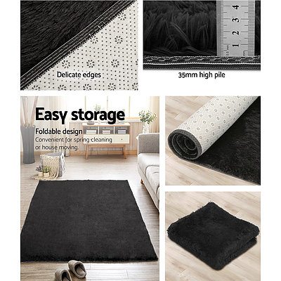 Ultra Soft Shaggy Rug 160x230cm Large Floor Carpet Anti-slip Area Rugs Black - Brand New - Free Shipping
