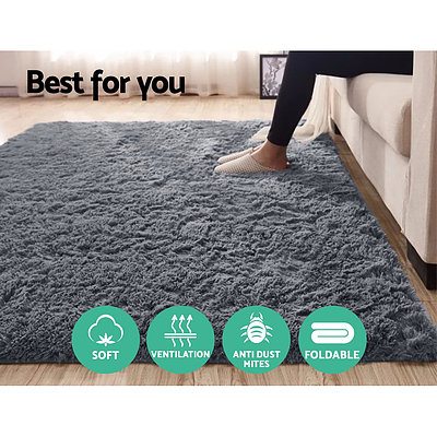 Ultra Soft Shaggy Rug 160x230cm Large Floor Carpet Anti-slip Area Rugs Grey