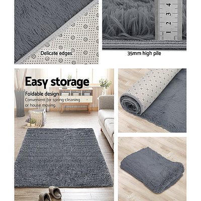 Ultra Soft Shaggy Rug 160x230cm Large Floor Carpet Anti-slip Area Rugs Grey
