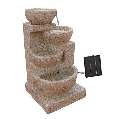 4 Tier Solar Powered Water Fountain with Light - Sand Beige - Brand New - Free Shipping