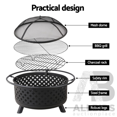 30 Inch Portable Outdoor Fire Pit and BBQ - Black - Free Shipping