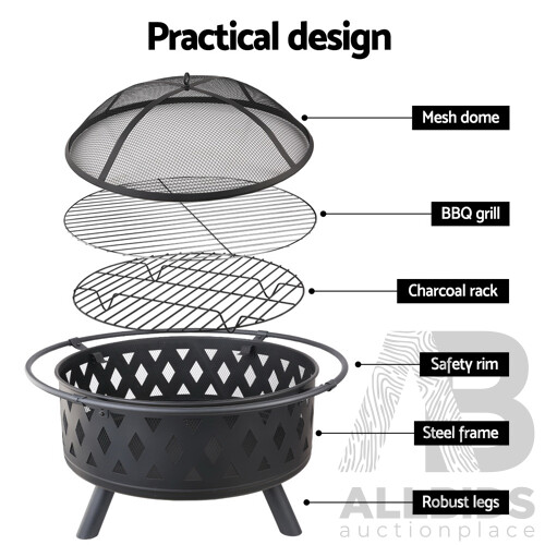 32 Inch Portable Outdoor Fire Pit and BBQ - Black - Free Shipping