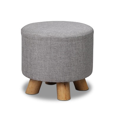 Linen Round Ottoman - Grey - Free Shipping