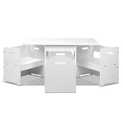 4PCS Kids Table and Chairs Set Storage Box Toys Play Desk Wooden Children - Brand New - Free Shipping