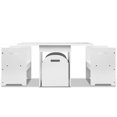 4PCS Kids Table and Chairs Set Storage Box Toys Play Desk Wooden Children - Brand New - Free Shipping