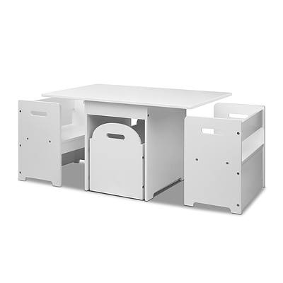 4PCS Kids Table and Chairs Set Storage Box Toys Play Desk Wooden Children - Brand New - Free Shipping