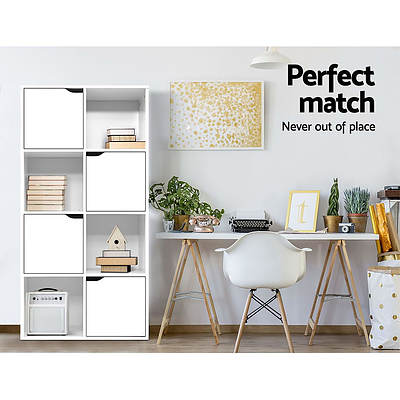 Display Shelf 8 Cube Storage 4 Door Cabinet Organiser Bookshelf Unit White - Brand New - Free Shipping