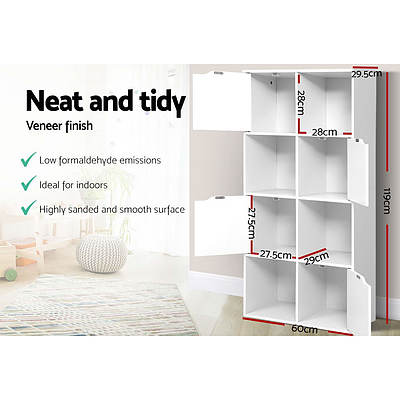 Display Shelf 8 Cube Storage 4 Door Cabinet Organiser Bookshelf Unit White - Brand New - Free Shipping