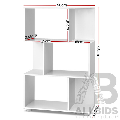 3 Tier Zig Zag Bookshelf - White - Brand New - Free Shipping