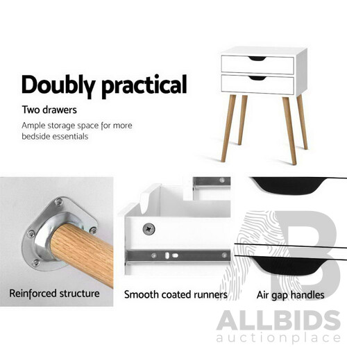 Bedside Tables Drawers Side Table Nightstand Wood Storage Cabinet White