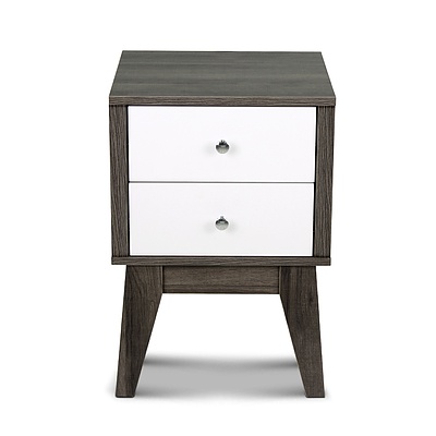 Bedside Table with Drawers - White & Dark Grey - Free Shipping