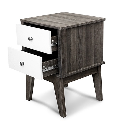 Bedside Table with Drawers - White & Dark Grey - Free Shipping