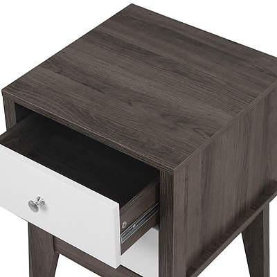 Bedside Table with Drawers - White & Dark Grey - Free Shipping
