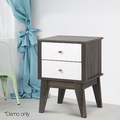 Bedside Table with Drawers - White & Dark Grey - Free Shipping