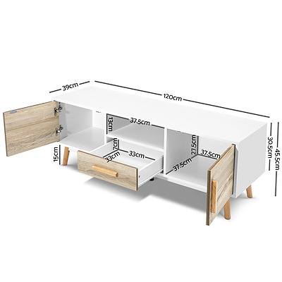 120cm Wooden Entertainment Unit - White & Wood - Free Shipping