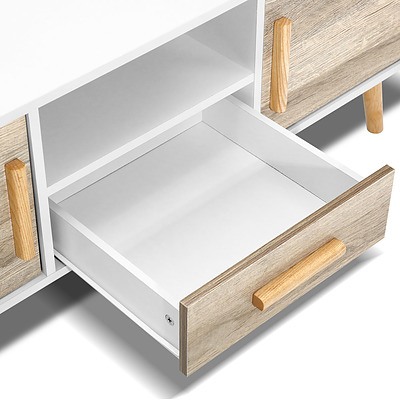 120cm Wooden Entertainment Unit - White & Wood - Free Shipping