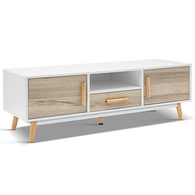 120cm Wooden Entertainment Unit - White & Wood - Free Shipping