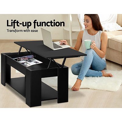 Lift Up Top Coffee Table Storage Shelf Black - Brand New - Free Shipping