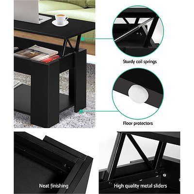 Lift Up Top Coffee Table Storage Shelf Black - Brand New - Free Shipping