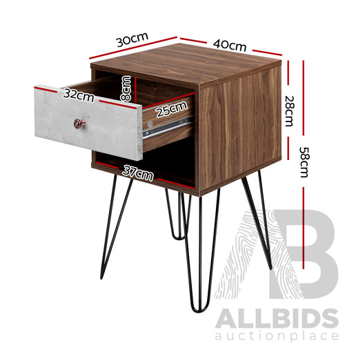 Bedside Table with Drawer - White & Walnut - Free Shipping