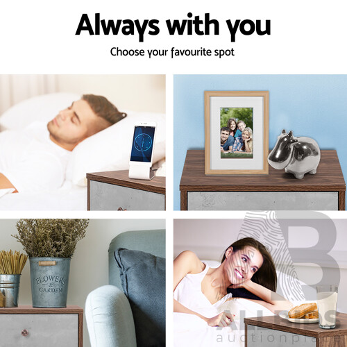 Bedside Table with Drawer - White & Walnut - Free Shipping