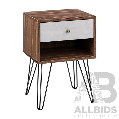 Bedside Table with Drawer - White & Walnut - Free Shipping
