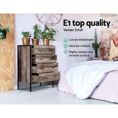 Chest of Drawers Tallboy Dresser Storage Cabinet Industrial Rustic - Brand New - Free Shipping
