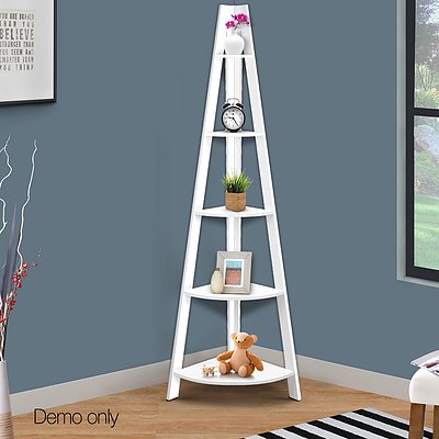 5 Tier Corner Ladder Bookshelf - White - Free Shipping